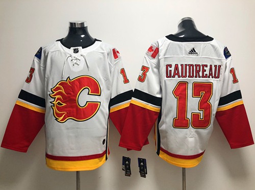 Men Adidas Calgary Flames #13 Johnny Gaudreau White Road Authentic Stitched NHL Jersey
